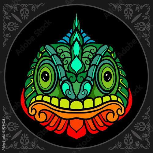 Colorful Chameleon zentangle arts isolated on black background