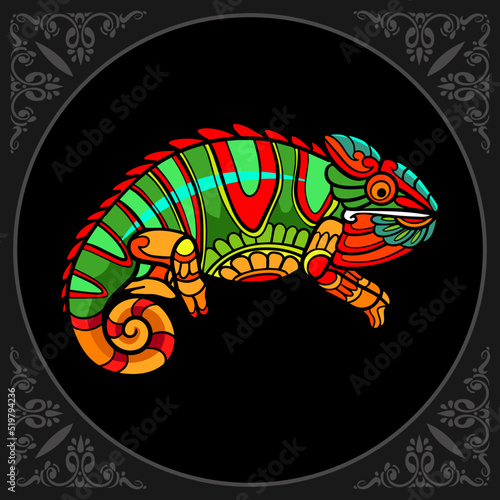 Colorful Chameleon zentangle arts isolated on black background