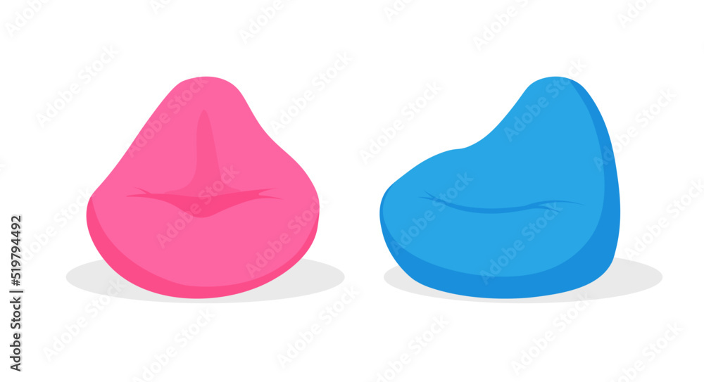 Blue and pink beanbag in trendy flat style. Pouf furniture icon. Soft chair  in front and left view. Vector illustration isolated on white background.  vector de Stock | Adobe Stock