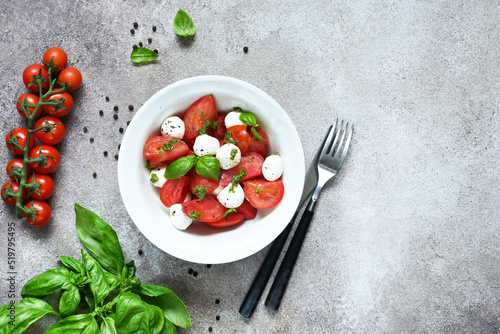 Italian appetizer caprese. Classic caprese salad with tomatoes and mozzarella