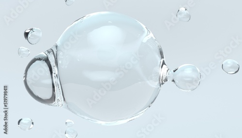 Cosmetic essence, closeup liquid bubbles, molecules of liquid bubbles on the background. Real transparent water drips. Pure Cosmetics Product. Moisturizer Skin Care.