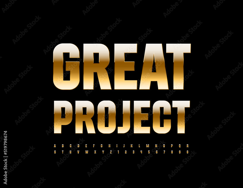Vector business sign Great Project. Golden Alphabet Letters and Numbers and Symbols. Chic Modern Font. Vector business sign Great Project. Golden Alphabet Letters and Numbers and Symbols. Chic Modern Font.