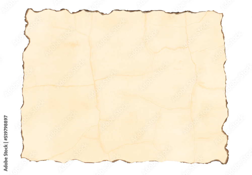 Old yellow paper, with a texture of wrinkling and burnt on all sides, which makes the edges jagged and crimped. Yellow paper isolated on white background. Old yellow paper, with a texture of wrinkling and burnt on all sides, which makes the edges jagged and crimped. Yellow paper isolated on white background.