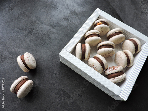 homemade macaroons with chocolate filling