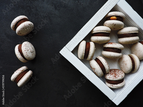 homemade macaroons with chocolate filling