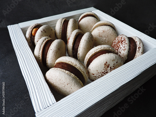 homemade macaroons with chocolate filling