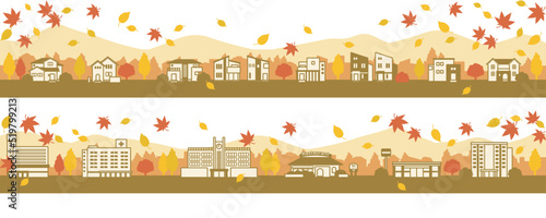 シンプルでかわいい秋の街並みのイラスト