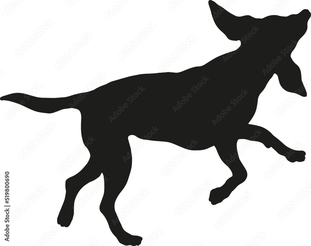 Black dog silhouette. Running and jumping russian hound. Pet animals. Isolated on a white background. Vector illustration.