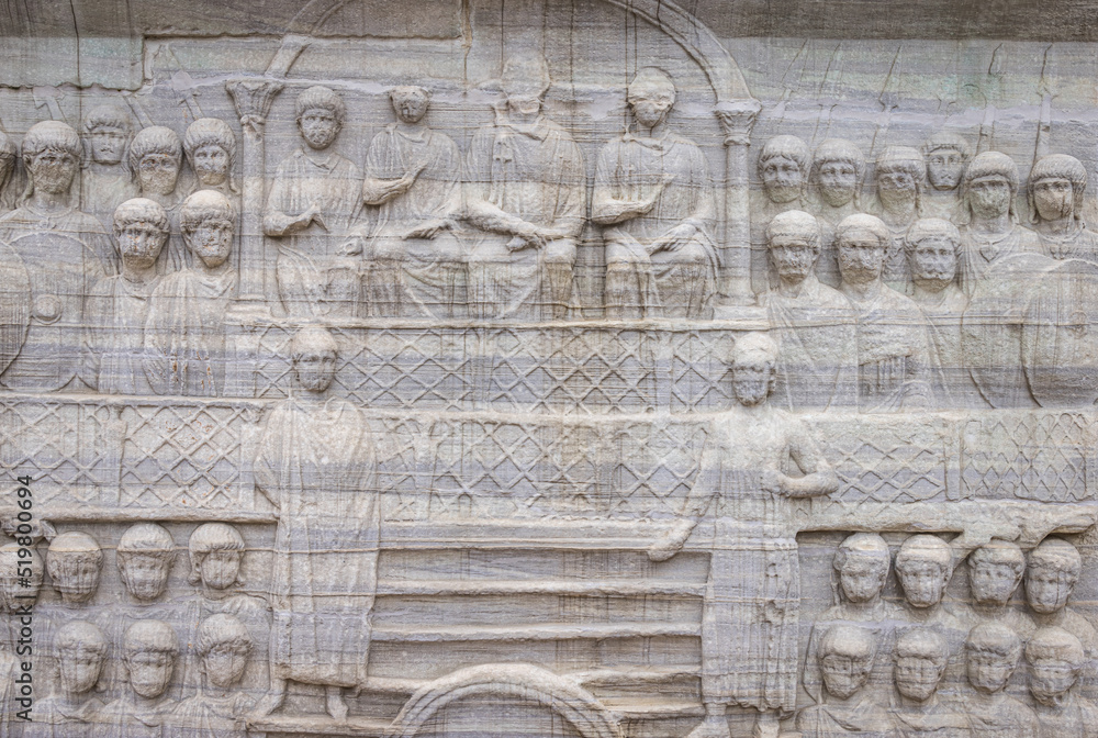 Carvings on the Obelisk of Theodosius, Hippodrome of Constantinople, Sultanahmet Square, Istanbul, Turkey