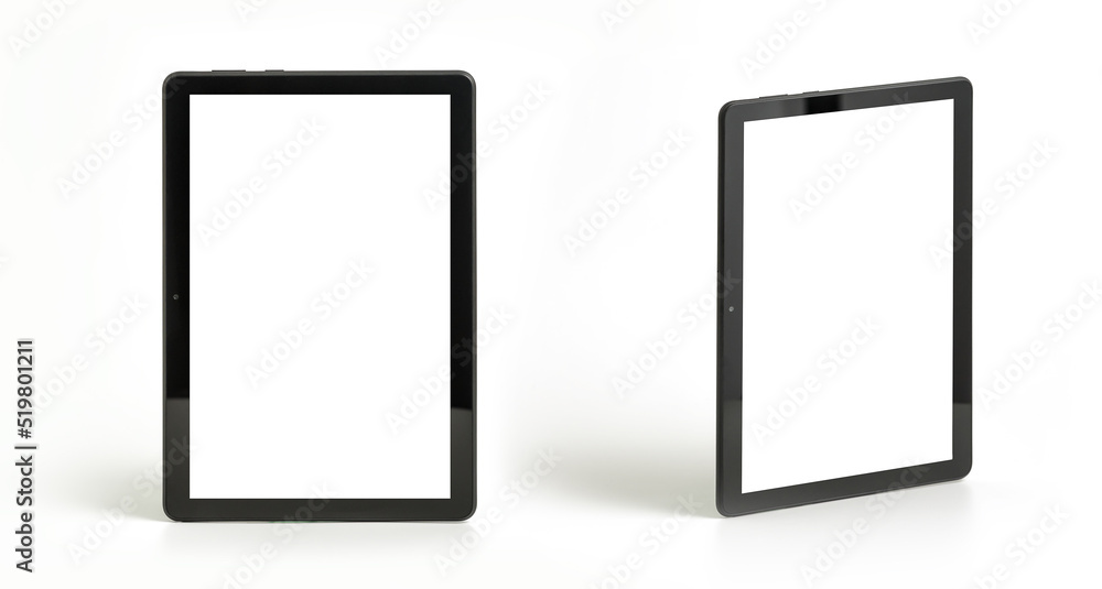 Tablet PC vertical two views Isolated on white, front view , include clipping paths for tablets and screens Tablet PC vertical two views Isolated on white, front view , include clipping paths for tablets and screens