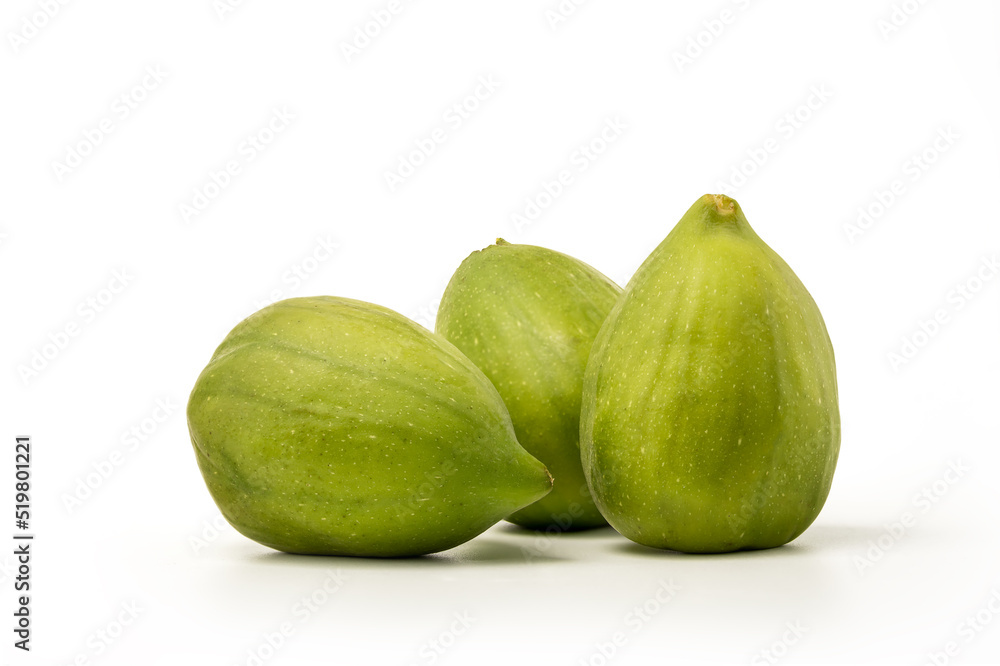 Ripe green figs on white background, clipping path included Ripe green figs on white background, clipping path included