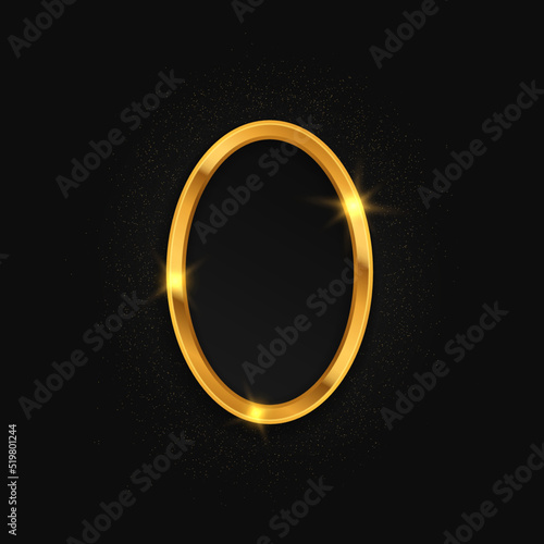 Golden oval. Luxury sparkling frame. Golden frame with lights effects.