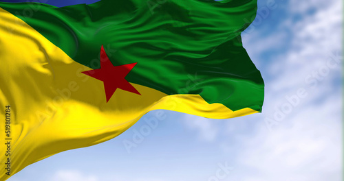 Billede på lærred Flag of French Guiana waving in the wind on a clear day