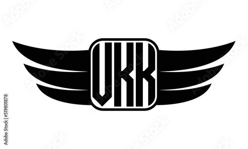 VKK three Letter wing minimalist creative concept icon eagle symbol professional black and white logo design, Vector template photo