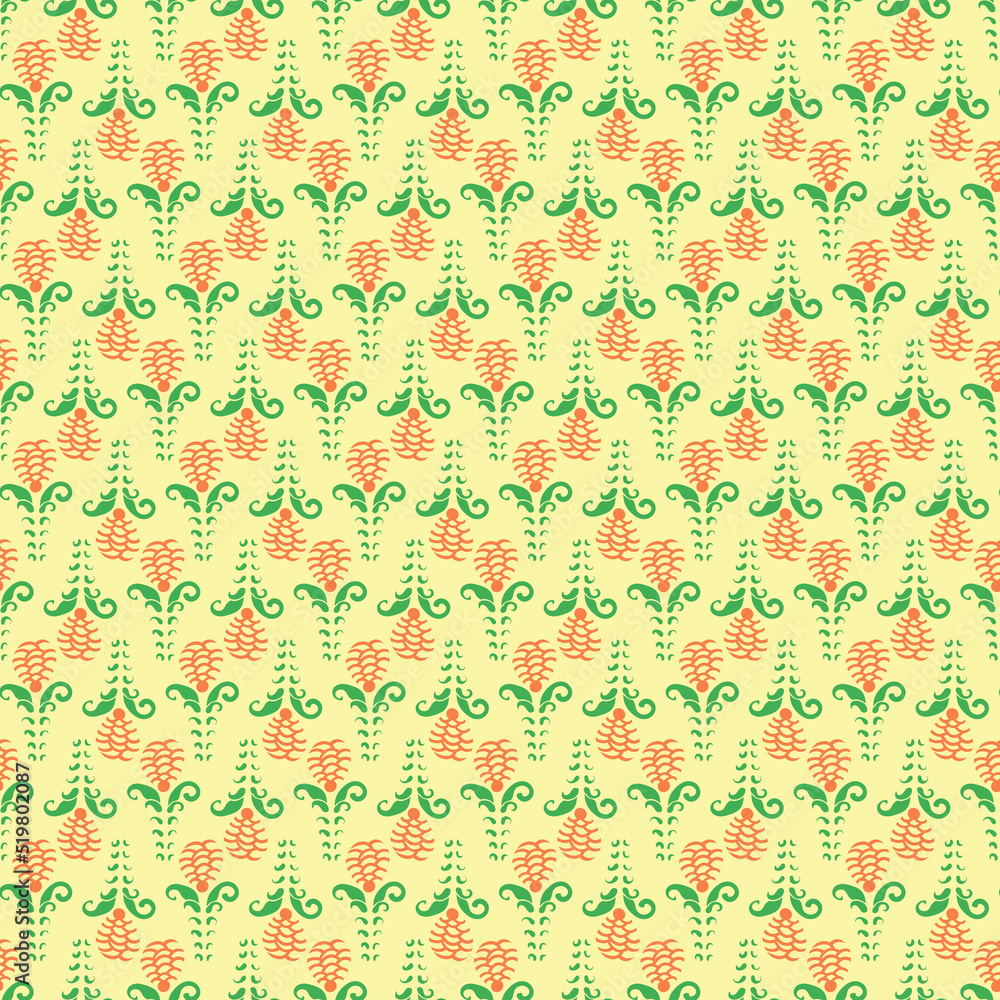 green and orange flowers with yellow background seamless repeat pattern green and orange flowers with yellow background seamless repeat pattern