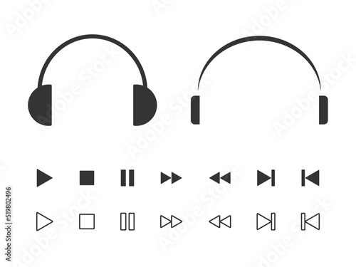 ヘッドフォンスピーカーのアイコンイラストセット