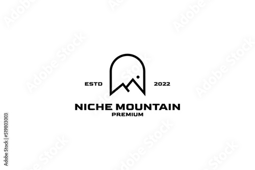 Flat niche door mountain logo vector icon illustration idea