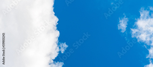 Sky clouds background.Beautiful blue sky with white cloud panoramic banner background wallpaper.Copy space.