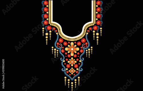 Floral Ethnic oriental pattern traditional. Ethnic neckline for print. Neck print in vector. Floral design in vector for collar, collar border, blouse, collar shirt.