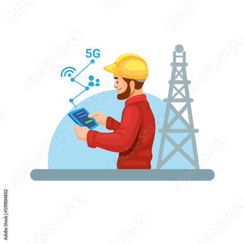 Engineering technician with smartphone technology illustration vector