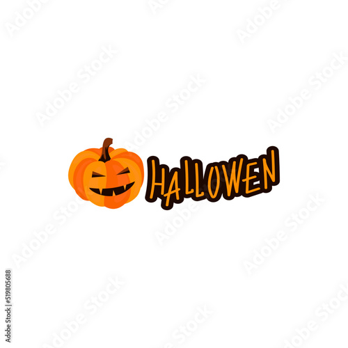 Pumpkin and Halloween inscription. Template for the Halloween holiday. Vector illustration