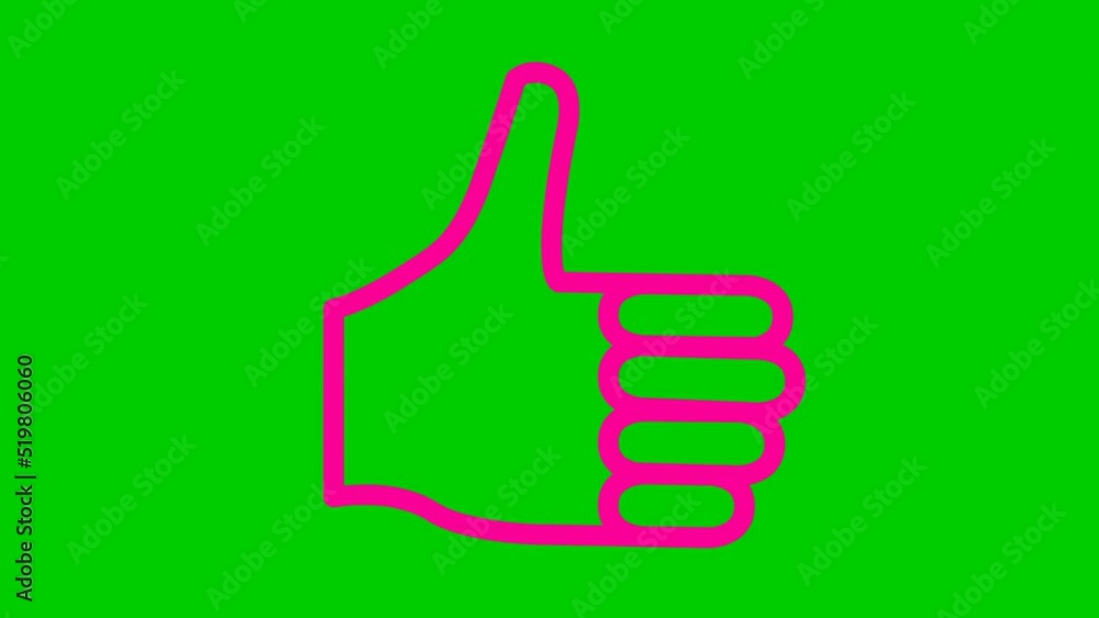 Animated pink line symbol of like. Hand icon. Looped video. Vector flat illustration isolated on the green background. Animated pink line symbol of like. Hand icon. Looped video. Vector flat illustration isolated on the green background.