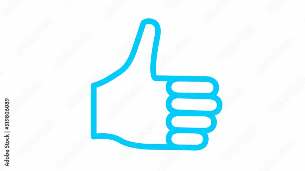 Animated blue line symbol of like. Hand icon. Looped video. Vector flat illustration isolated on the white background. Animated blue line symbol of like. Hand icon. Looped video. Vector flat illustration isolated on the white background.