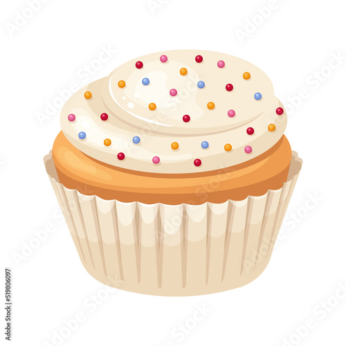Cupcake with white buttercream frosting and confetti.