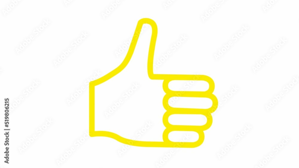 Animated yellow line symbol of like. Hand icon. Looped video. Vector flat illustration isolated on the white background. Animated yellow line symbol of like. Hand icon. Looped video. Vector flat illustration isolated on the white background.
