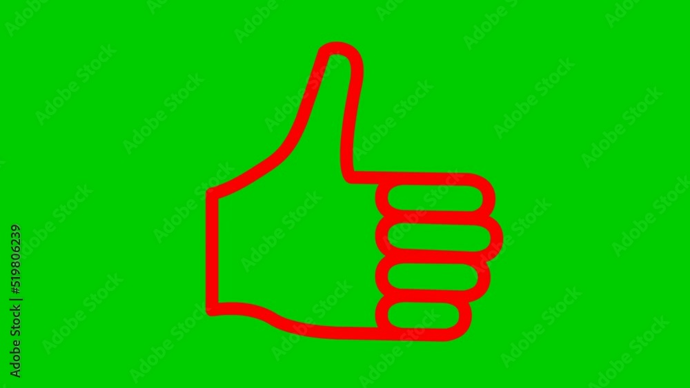 Animated red line symbol of like. Hand icon. Looped video. Vector flat illustration isolated on the green background. Animated red line symbol of like. Hand icon. Looped video. Vector flat illustration isolated on the green background.