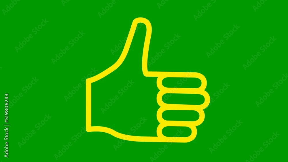 Animated yellow line symbol of like. Hand icon. Looped video. Vector flat illustration isolated on the green background. Animated yellow line symbol of like. Hand icon. Looped video. Vector flat illustration isolated on the green background.
