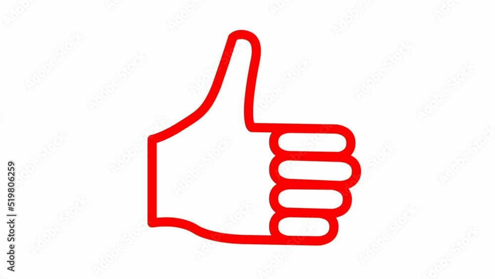 Animated red line symbol of like. Hand icon. Looped video. Vector flat illustration isolated on the white background. Animated red line symbol of like. Hand icon. Looped video. Vector flat illustration isolated on the white background.