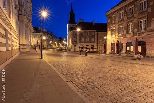 Warsaw. Old street in the center of the old city in the early morning. © pillerss
