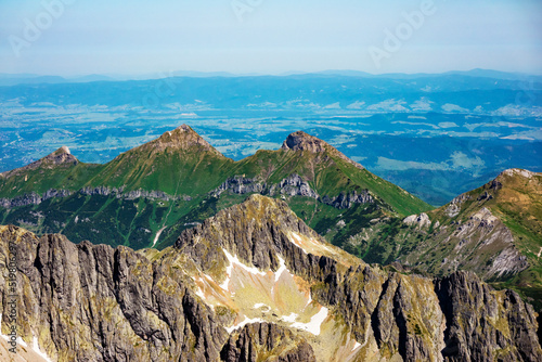 View of the Tatra mountains from Lomnicky peak in the summer season