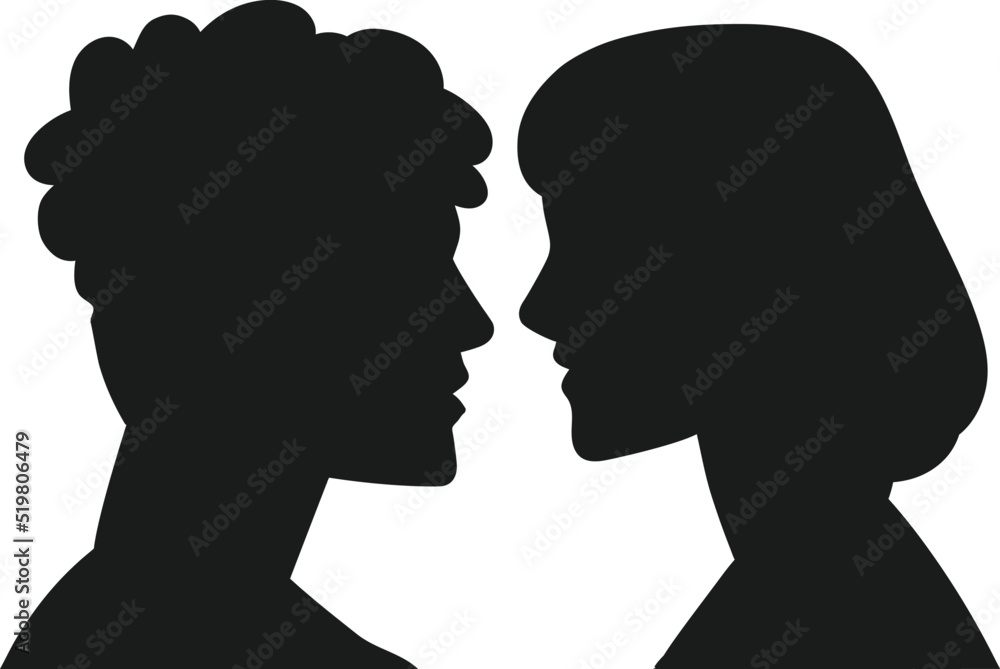 Couple looking each other boyfriend girlfriend love passion tenderness isolated Vectors Silhouettes