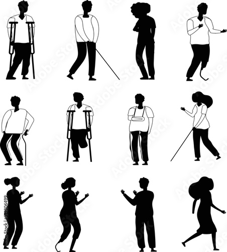 Disabled people handicapped persons vector Silhouettes