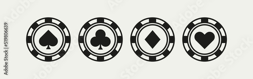 Card suits. Vector illustration. Spades, hearts, diamonds, clubs, gamble, game of chance, play, bet, deck, casino. Gambling concept. Vector line icon for Business and Advertising