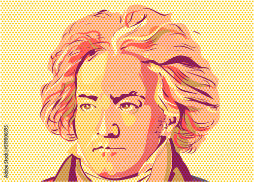colored portrait of Ludwig van Beethoven pop art style