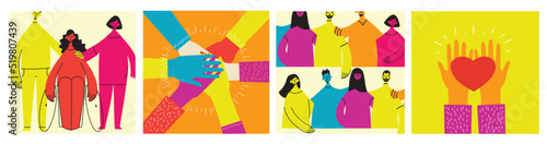 Group of people men, women are standing together. Concept of diversity, equality, tolerance, multicultural society. Vector set of multicultural people.