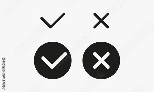 Ticks and crosses set icon. Checkmark, reject, rejection, confirm, confirmation, answer option, accept, decline, test, agreement. Technology concept. Vector line icon for Business and Advertising