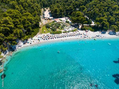 Fotografie, Obraz Aerial view of the popular Kastani Beach at Skopelos island, famous from the mov