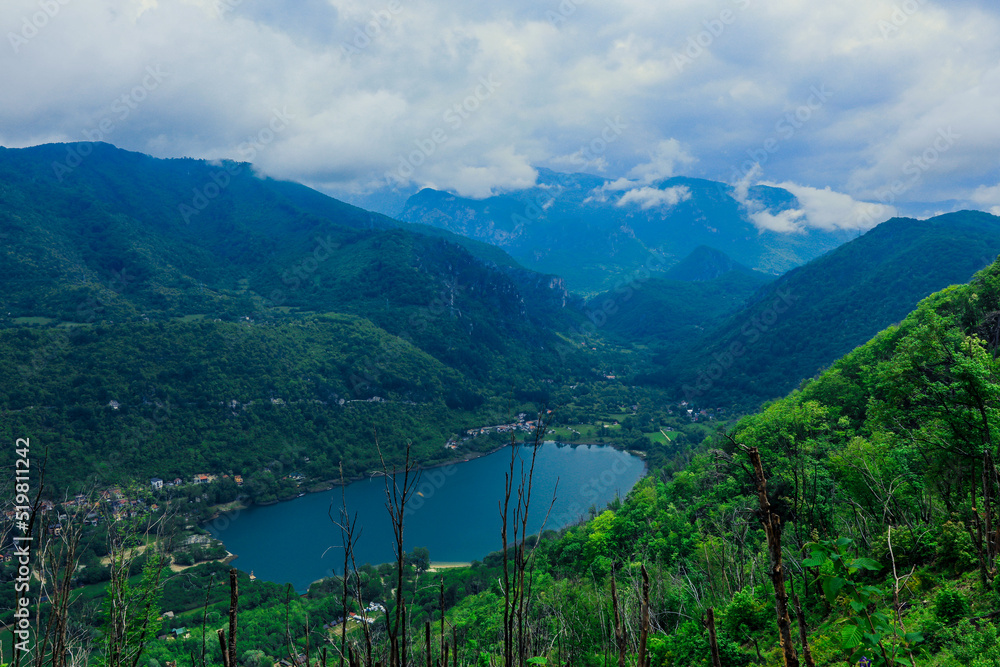 Panoramic View to the Blue Mountain Lake among the Green Forest Trees in the heart of Bosnia and Herzegovina