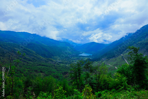 Panoramic View to the Blue Mountain Lake among the Green Forest Trees in the heart of Bosnia and Herzegovina