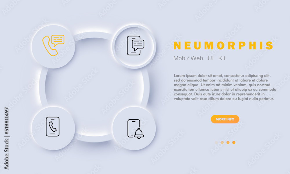 Phone communication set icon. Landline, message, talk, call, bell, notification, ring, contacts, ringtone, hotline. Business concept. Neomorphism style. Vector line icon for Business and Advertising Phone communication set icon. Landline, message, talk, call, bell, notification, ring, contacts, ringtone, hotline. Business concept. Neomorphism style. Vector line icon for Business and Advertising