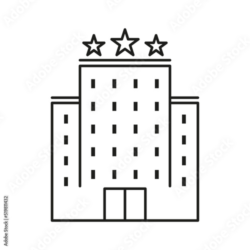 Three star hotel line icon. Building, rate, rating, live, stay, room, suit, rest, vacation, weekend, travel, business trip. Accommodation concept. Vector line icon for Business and Advertising