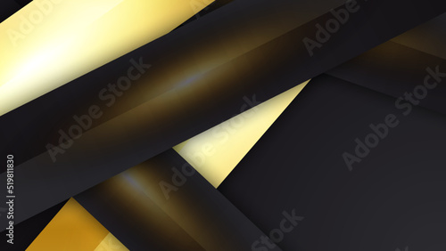 Abstract black and gold luxury background with shiny textured layered modern light rays effect shapes
