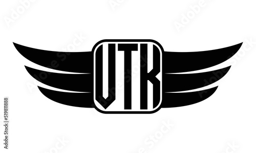 VTK three Letter wing minimalist creative concept icon eagle symbol professional black and white logo design, Vector template photo