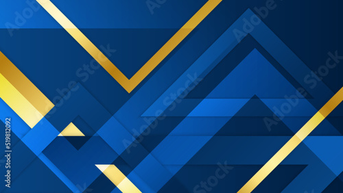 Abstract template blue geometric diagonal background with golden line. Luxury style.