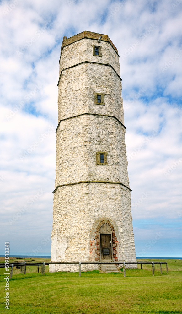 The Old Lighthouse, Flamborough Head. North Sea coast of East Yorkshire, England, UK. Built with chalk stone 1673