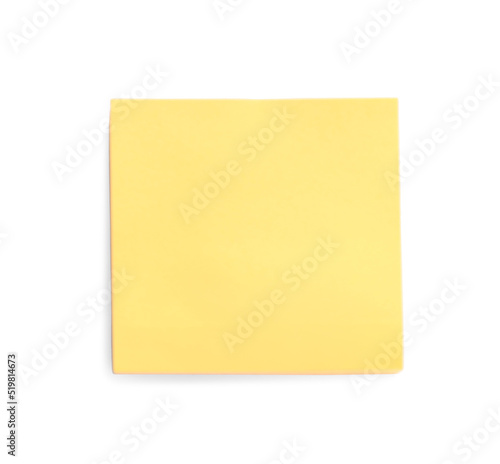 Blank orange sticky note on white background, top view